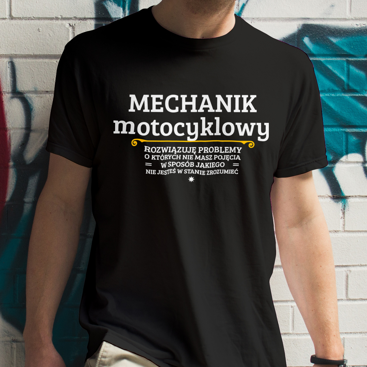 Mechanik Motocyklowy - Rozwiązuje Problemy O Których Nie Masz Pojęcia - Męska Koszulka Czarna