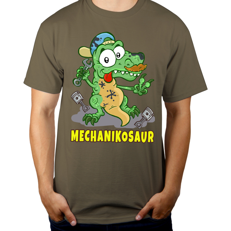 Mechanikozaur Dla Mechanika - Męska Koszulka Khaki