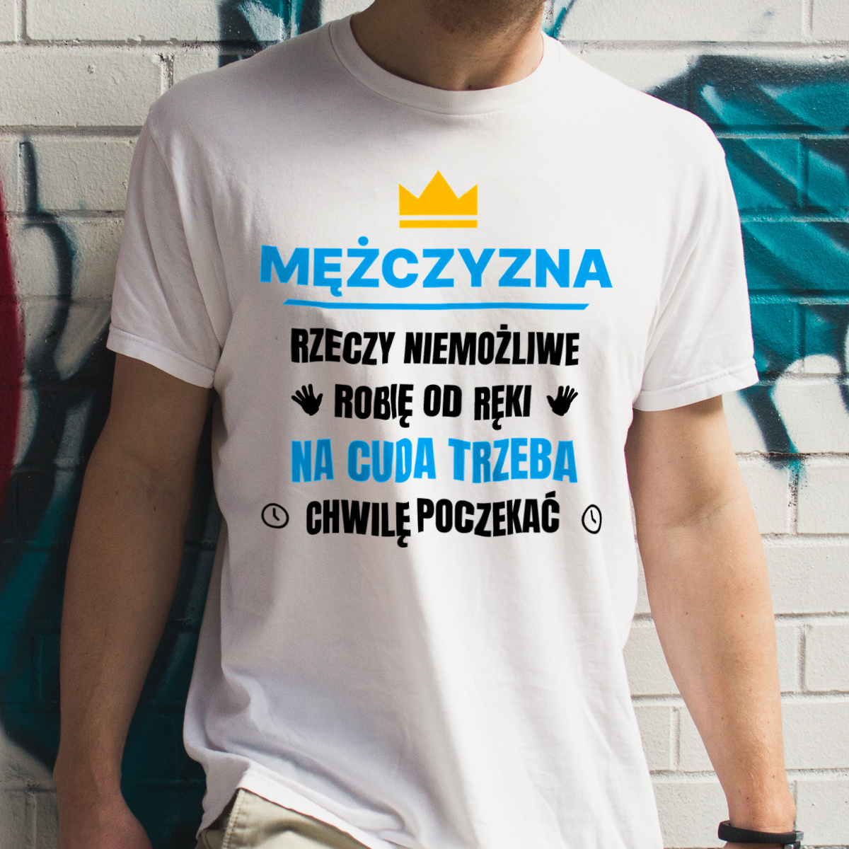 Mężczyzna Rzeczy Niemożliwe Robię Od Ręki - Męska Koszulka Biała