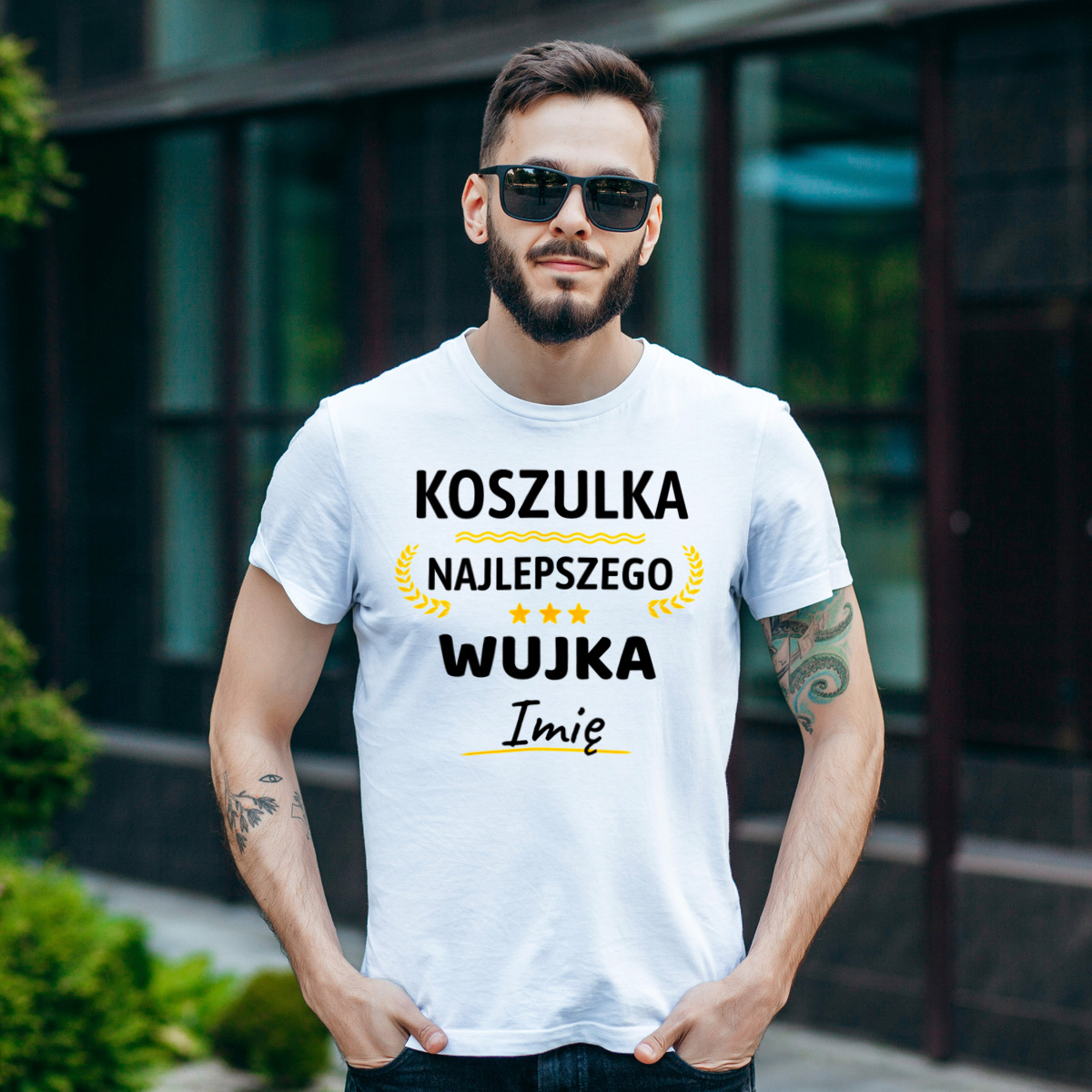 {Modelskind.name_Short} Najlepszego Wujka Twoje Imię - Męska Koszulka Biała