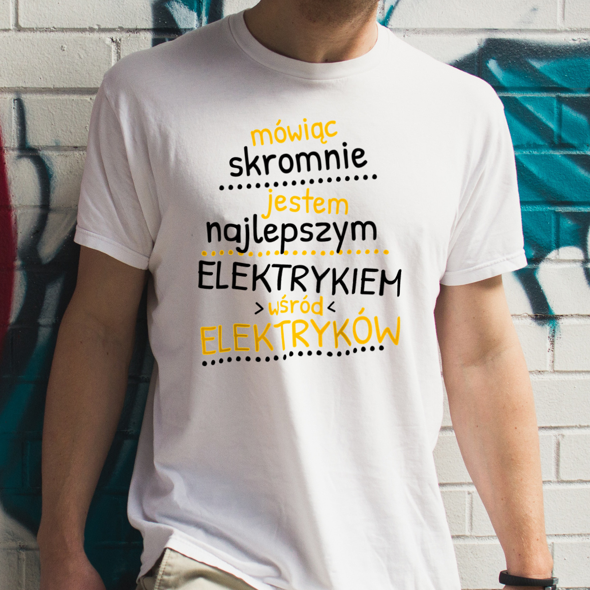 Mówiąc Skromnie - Elektryk - Męska Koszulka Biała
