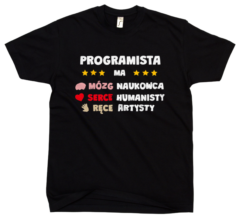 Mózg Serce Ręce Programista - Męska Koszulka Czarna