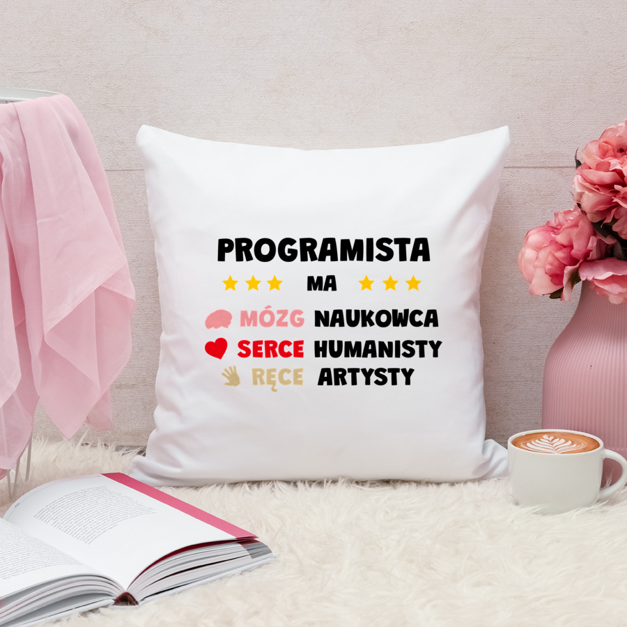 Mózg Serce Ręce Programista - Poduszka Biała