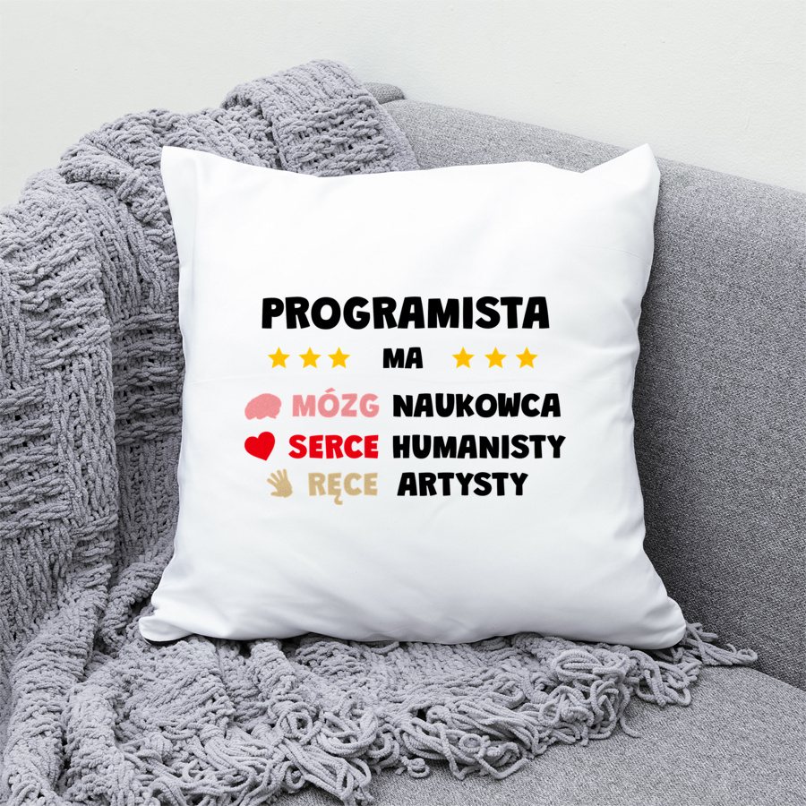 Mózg Serce Ręce Programista - Poduszka Biała