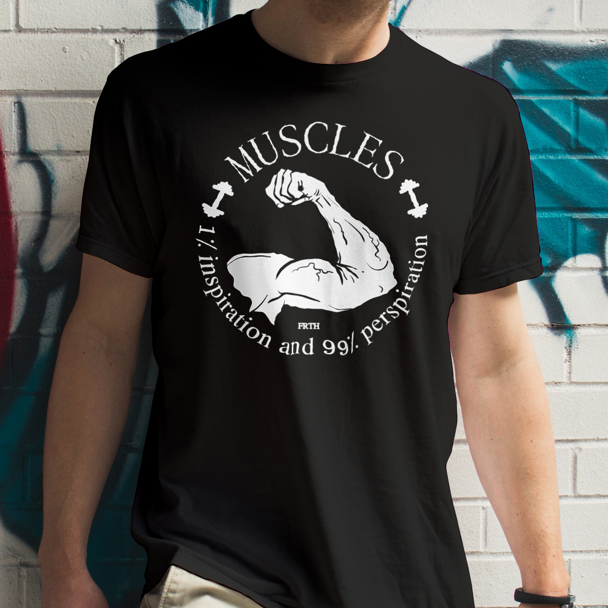 Muscles - 1% inspiration and 99% perspiration - Męska Koszulka Czarna