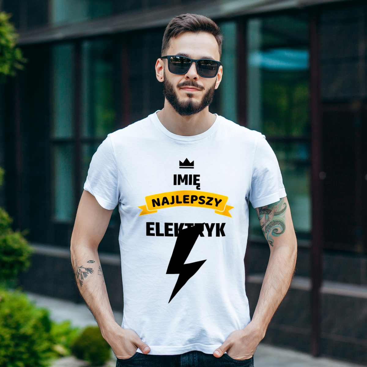 Najlepszy Elektryk - Twoje Imię - Męska Koszulka Biała