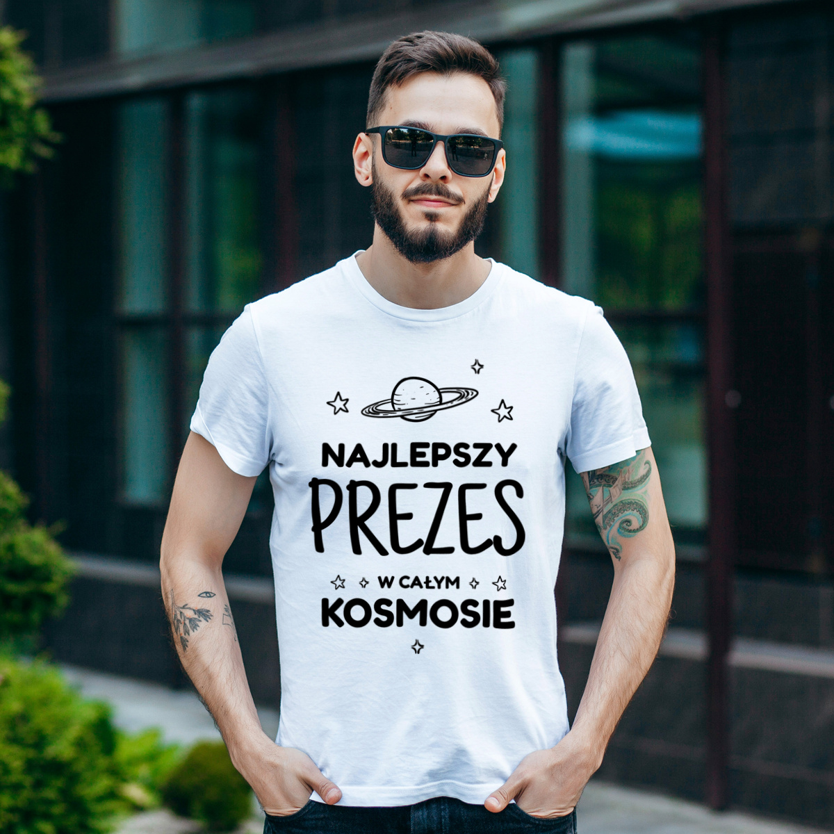 Najlepszy Prezes W Kosmosie - Męska Koszulka Biała