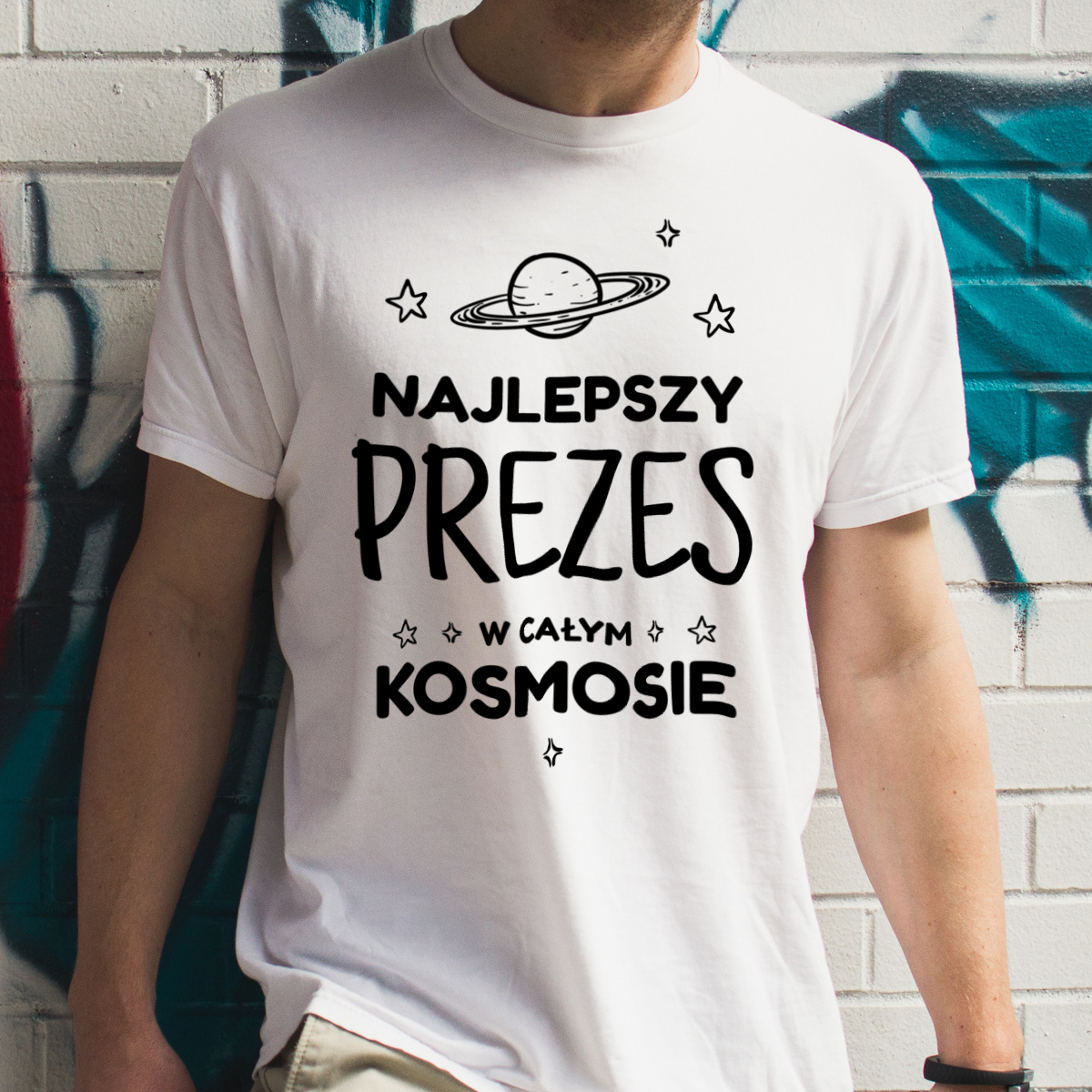 Najlepszy Prezes W Kosmosie - Męska Koszulka Biała