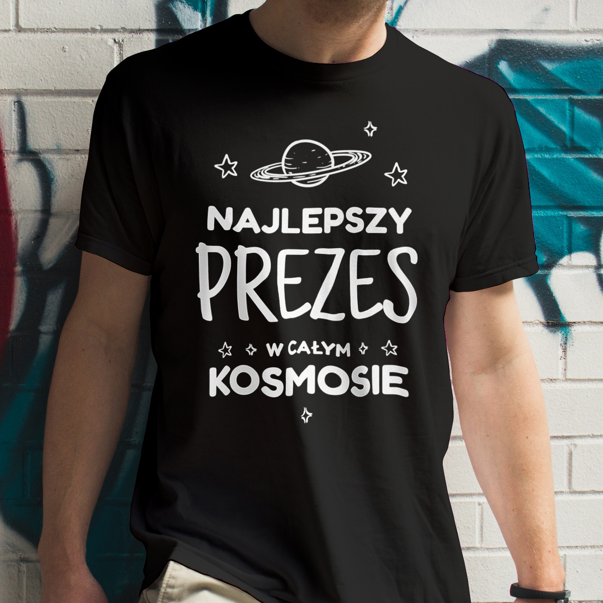 Najlepszy Prezes W Kosmosie - Męska Koszulka Czarna