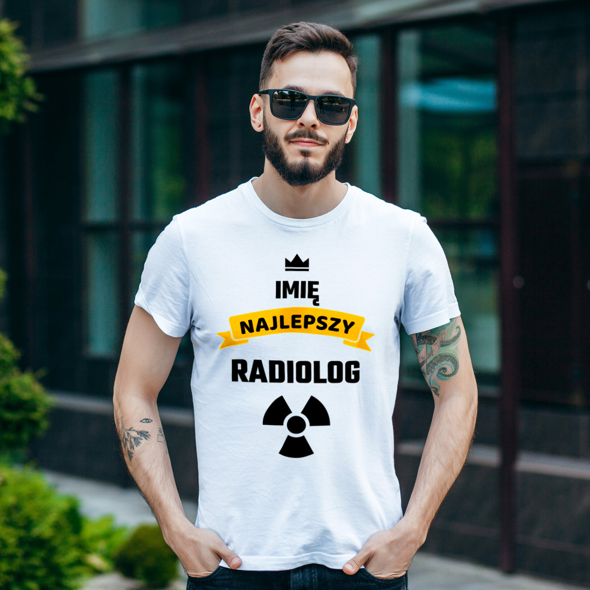 Najlepszy Radiolog - Twoje Imię - Męska Koszulka Biała