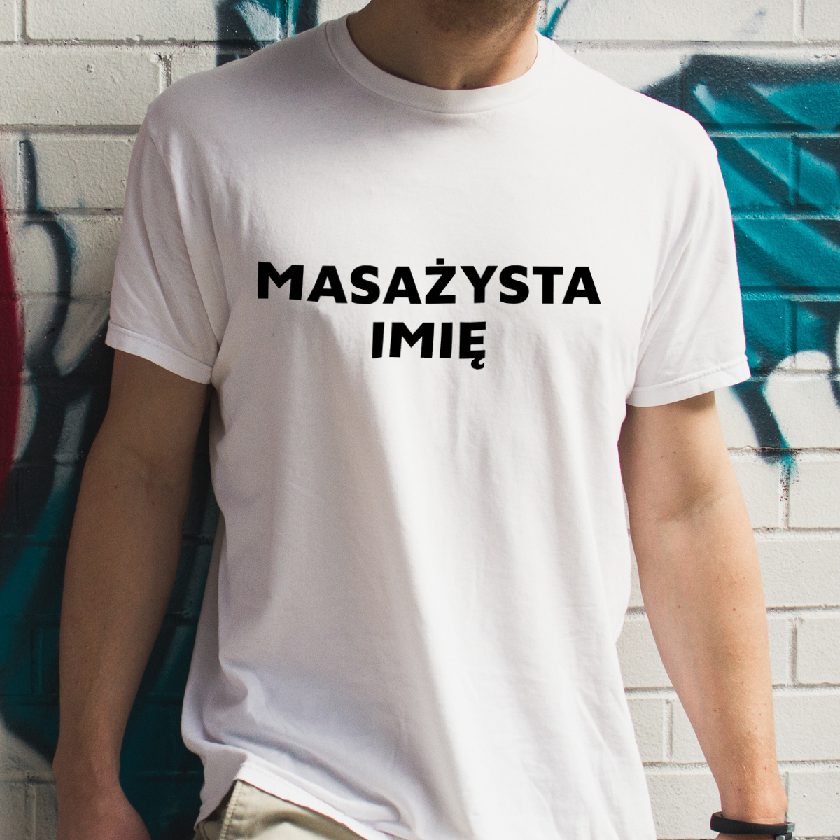 Napis Masażysta - Męska Koszulka Biała