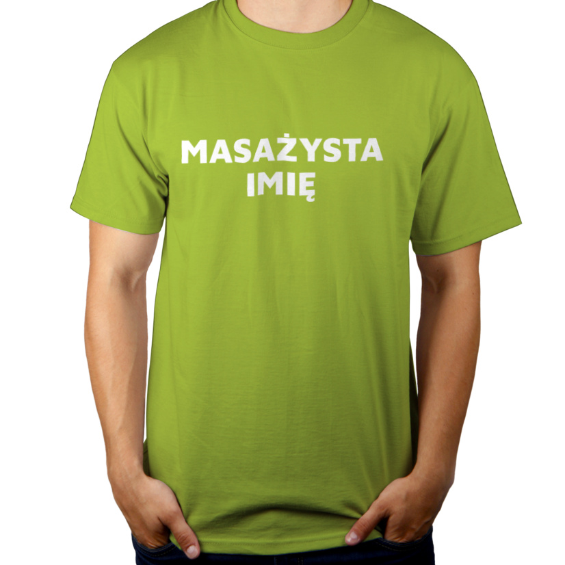 Napis Masażysta - Męska Koszulka Jasno Zielona