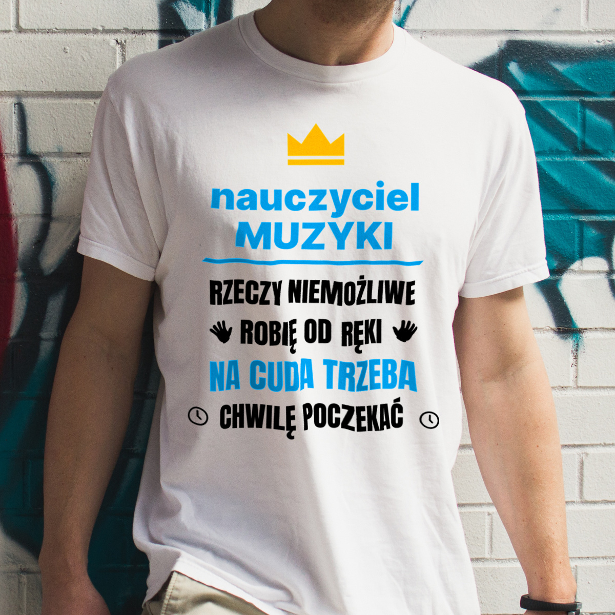 Nauczyciel Muzyki Rzeczy Niemożliwe Robię Od Ręki - Męska Koszulka Biała