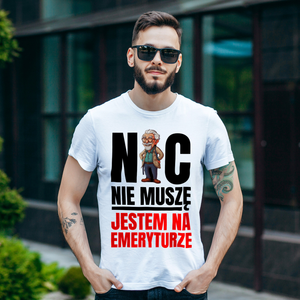 Nic nie muszę, jestem na emeryturze - Męska Koszulka Biała