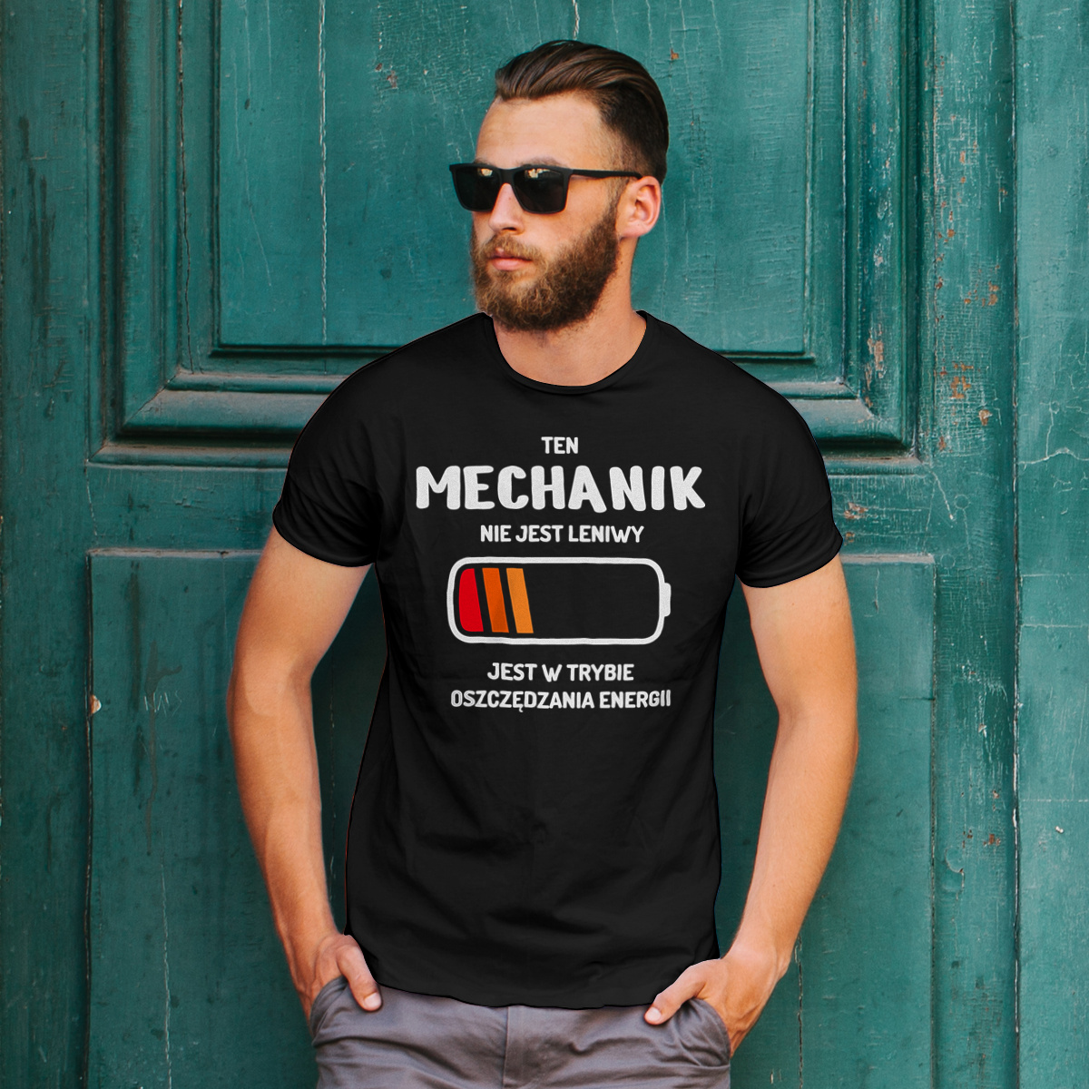 Nie Leniwy Mechanik - Męska Koszulka Czarna