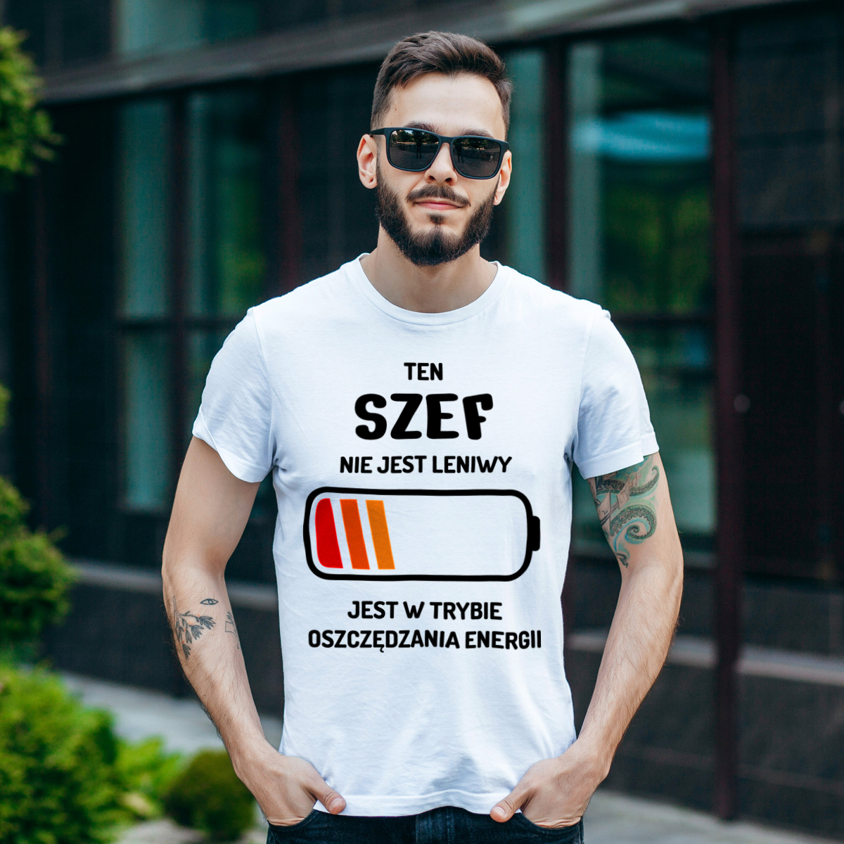 Nie Leniwy Szef - Męska Koszulka Biała