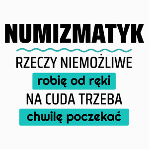 Numizmatyk - Rzeczy Niemożliwe Robię Od Ręki - Na Cuda Trzeba Chwilę Poczekać - Poduszka Biała