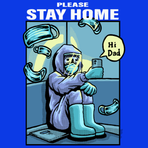 Please Stay Home - Damska Koszulka Niebieska