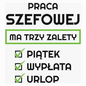 Praca Szefowej Ma Swoje Trzy Zalety - Poduszka Biała