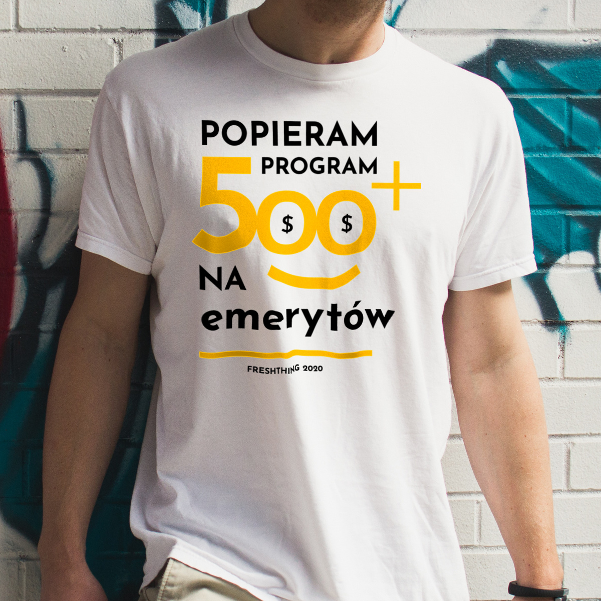 Program 500 Plus Na Emerytów - Męska Koszulka Biała
