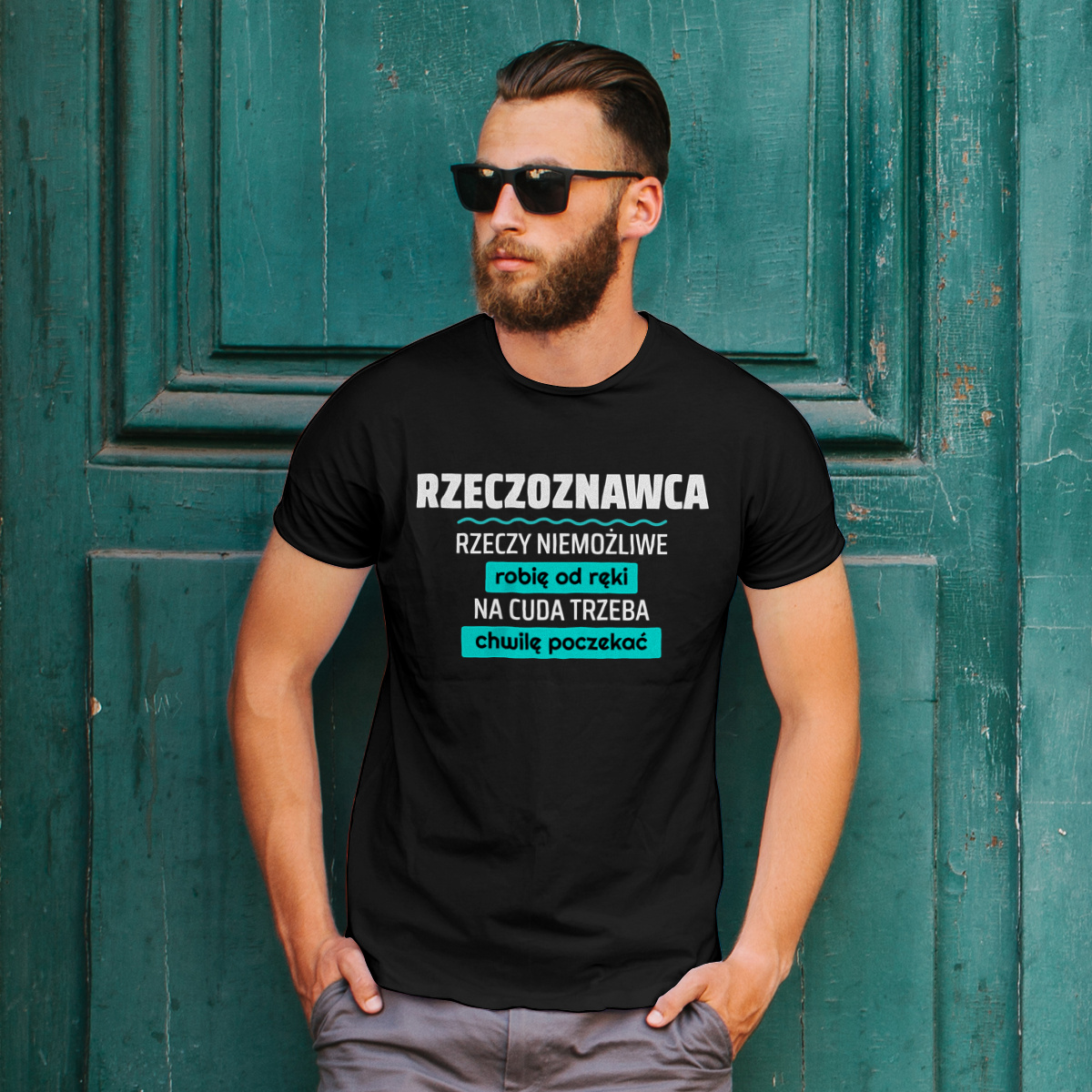 Rzeczoznawca - Rzeczy Niemożliwe Robię Od Ręki - Na Cuda Trzeba Chwilę Poczekać - Męska Koszulka Czarna