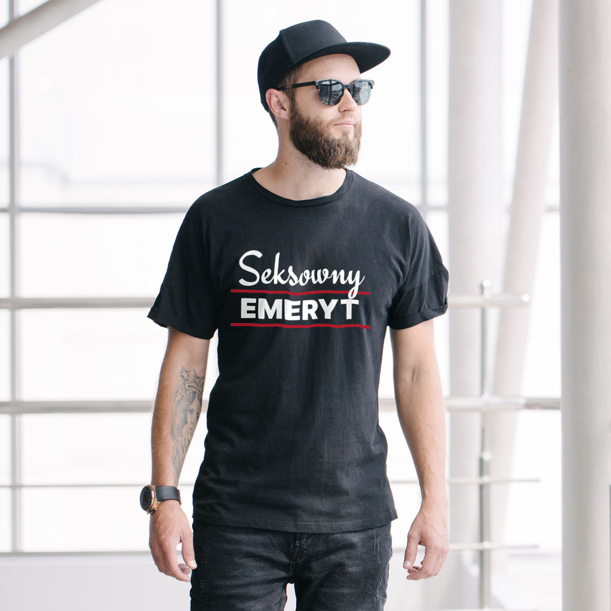 Seksowny Emeryt - Męska Koszulka Czarna
