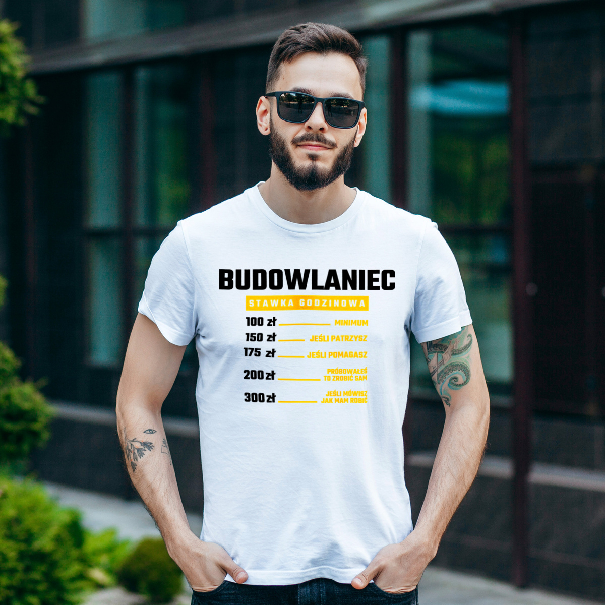 Stawka Godzinowa Budowlaniec - Męska Koszulka Biała