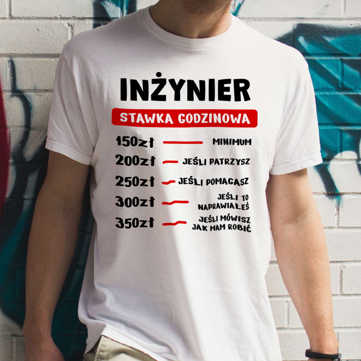 Stawka Godzinowa Inżynier - Męska Koszulka Biała