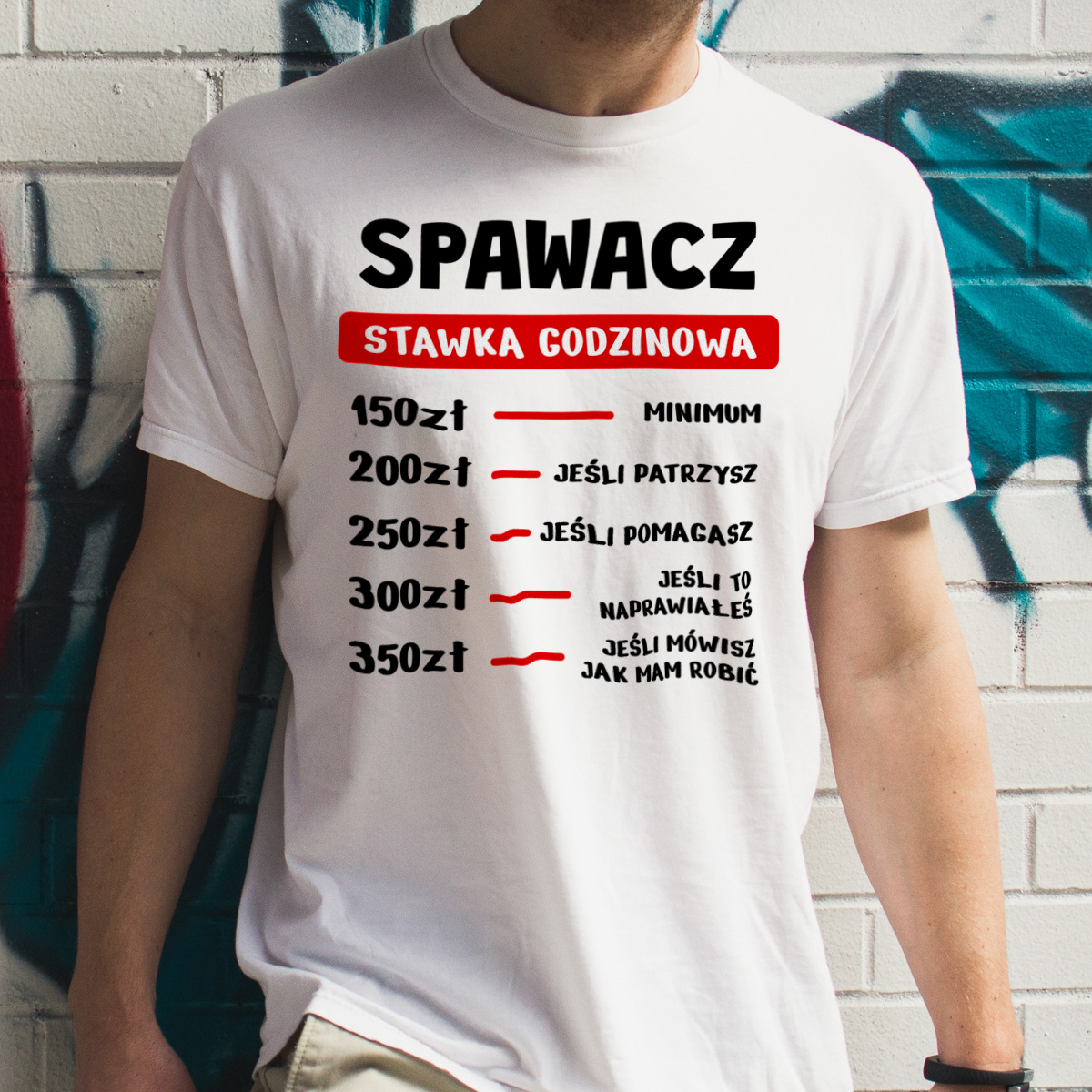 Stawka Godzinowa Spawacz - Męska Koszulka Biała