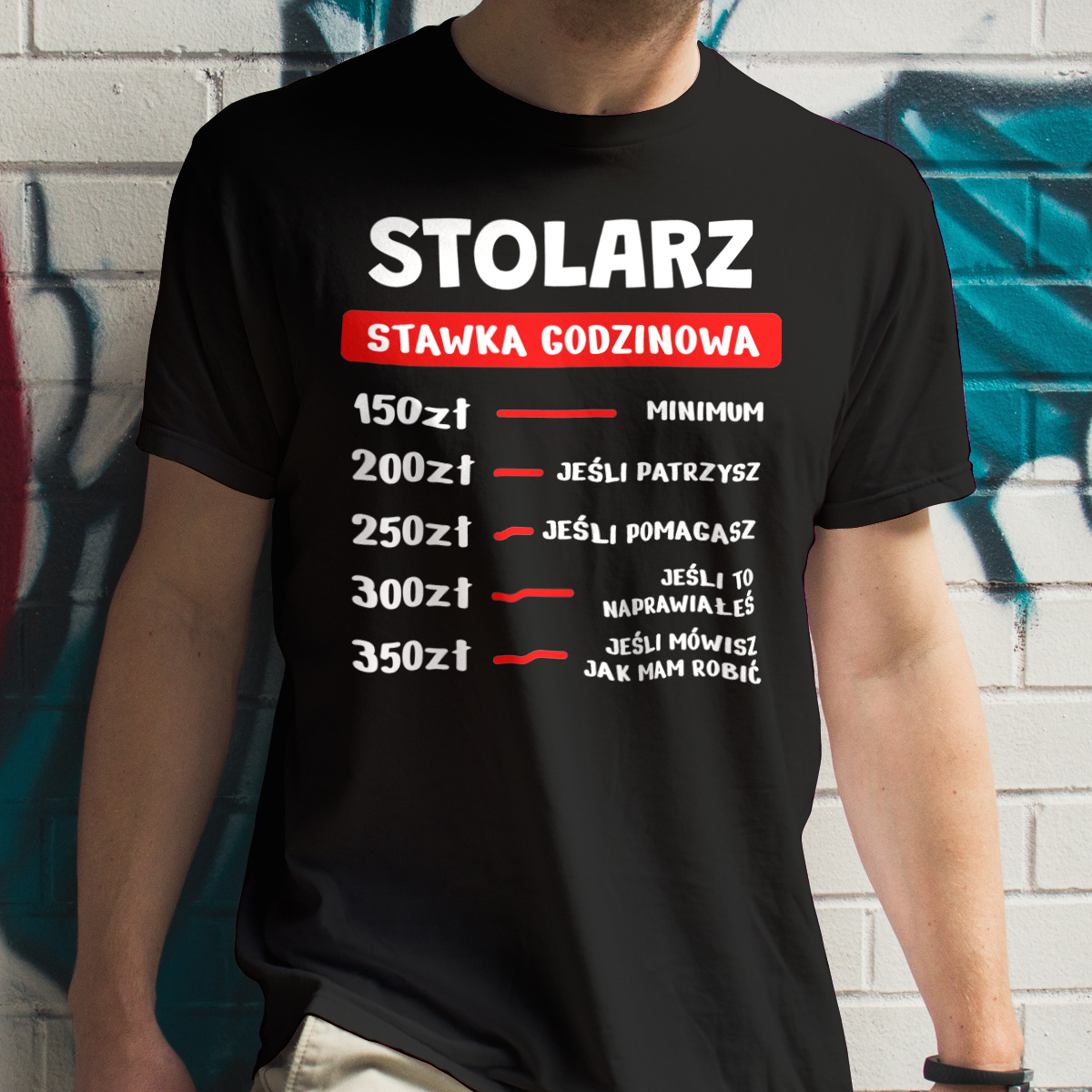 Stawka Godzinowa Stolarz - Męska Koszulka Czarna