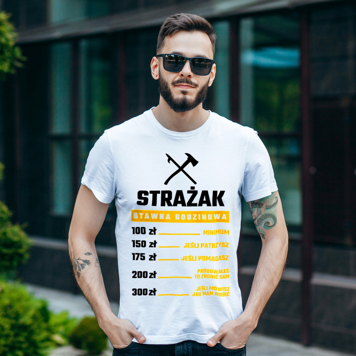 Stawka Godzinowa Strażak - Męska Koszulka Biała