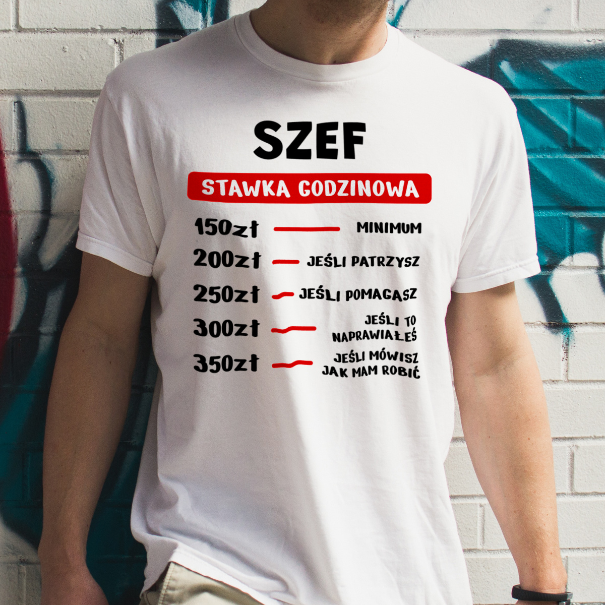 Stawka Godzinowa Szef - Męska Koszulka Biała