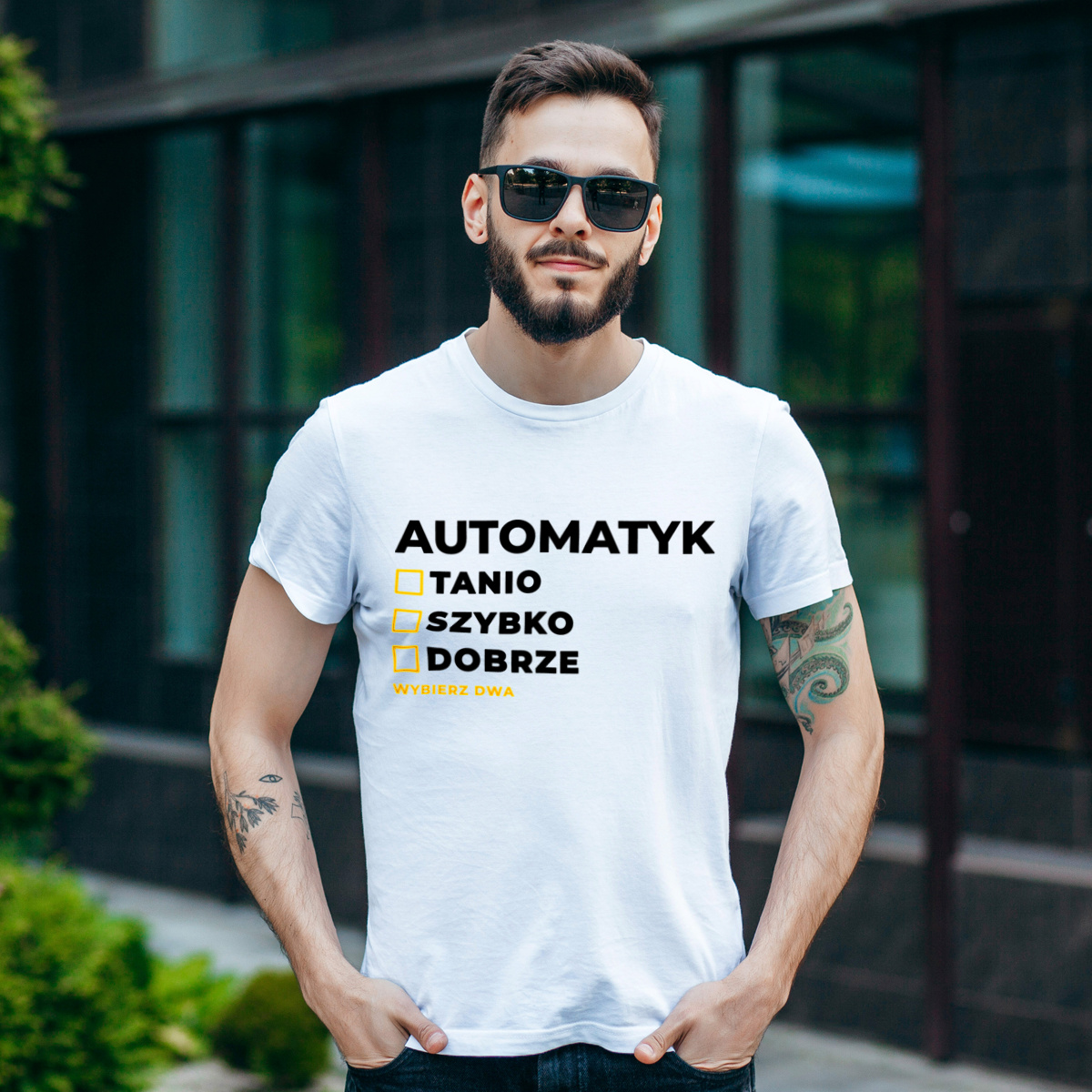 Szybko Tanio Dobrze Automatyk - Męska Koszulka Biała