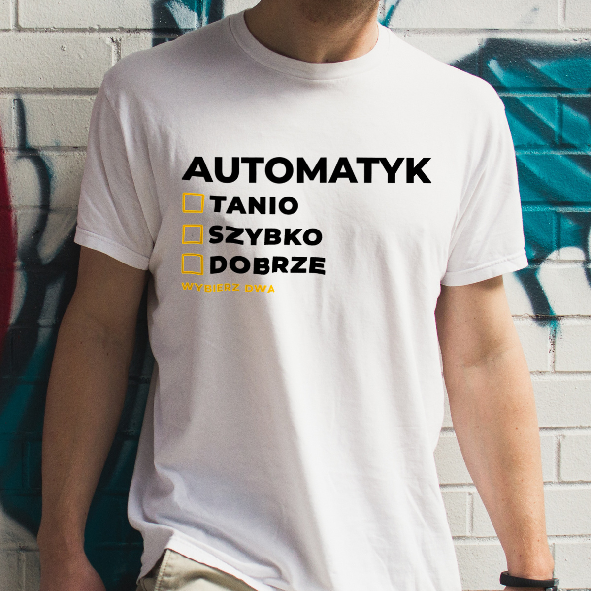 Szybko Tanio Dobrze Automatyk - Męska Koszulka Biała