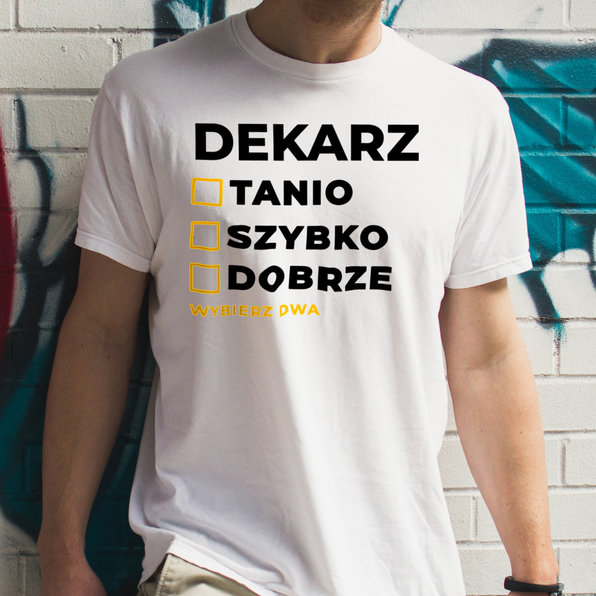 Szybko Tanio Dobrze Dekarz - Męska Koszulka Biała
