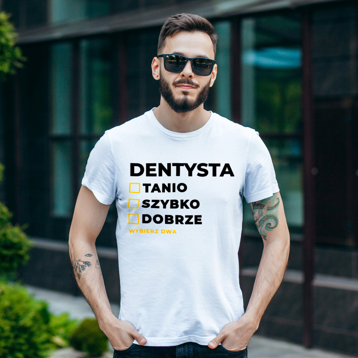Szybko Tanio Dobrze Dentysta - Męska Koszulka Biała