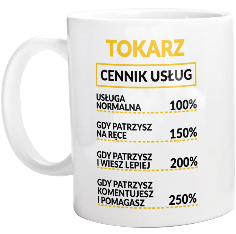 Tokarz - Cennik Usług - Kubek Biały