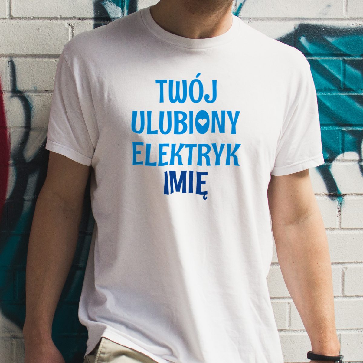 Twój Ulubiony Elektryk - Twoje Imię - Męska Koszulka Biała