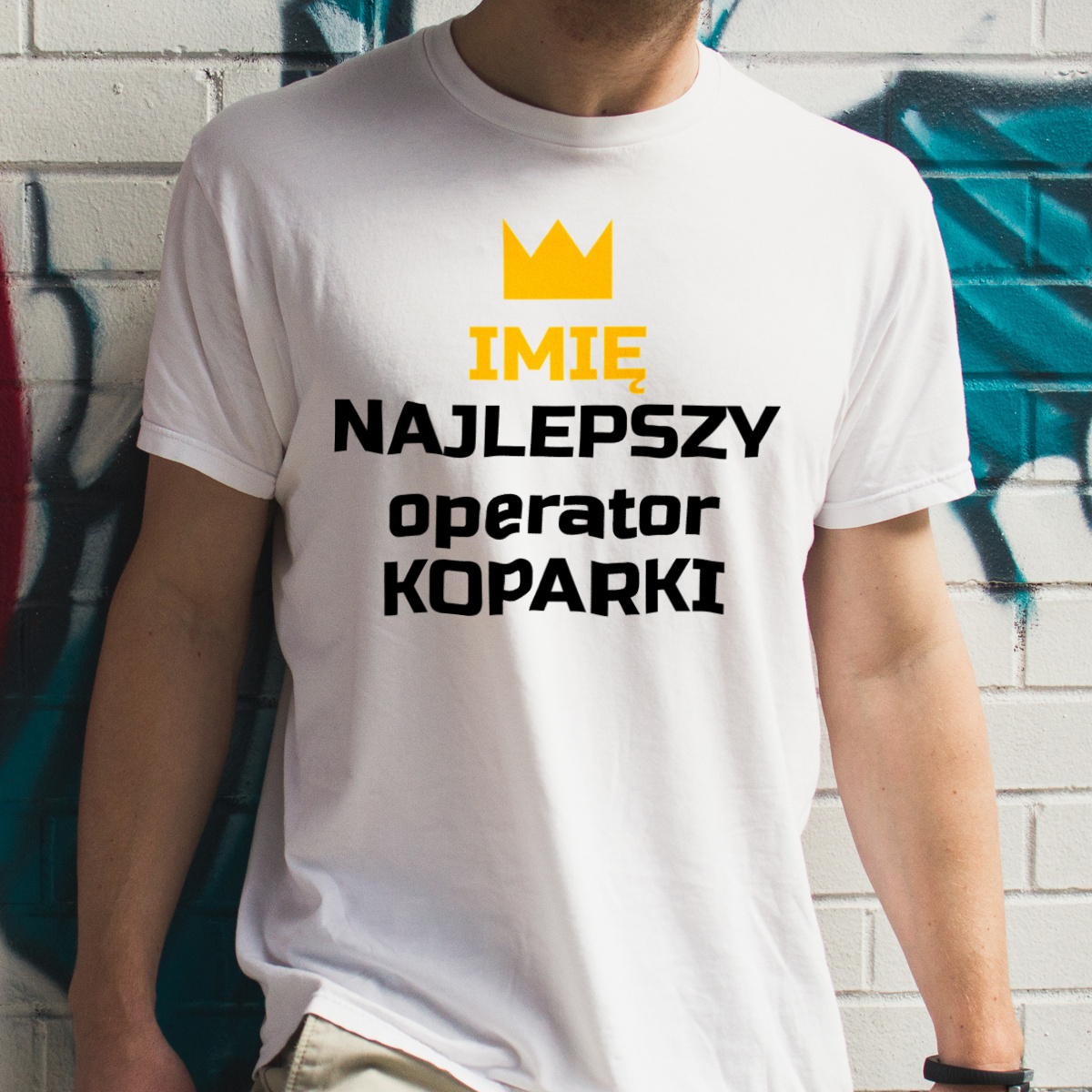 Twoje Imię Najlepszy Operator Koparki - Męska Koszulka Biała