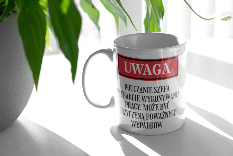 Uwaga Pouczanie Szefa - Kubek Biały