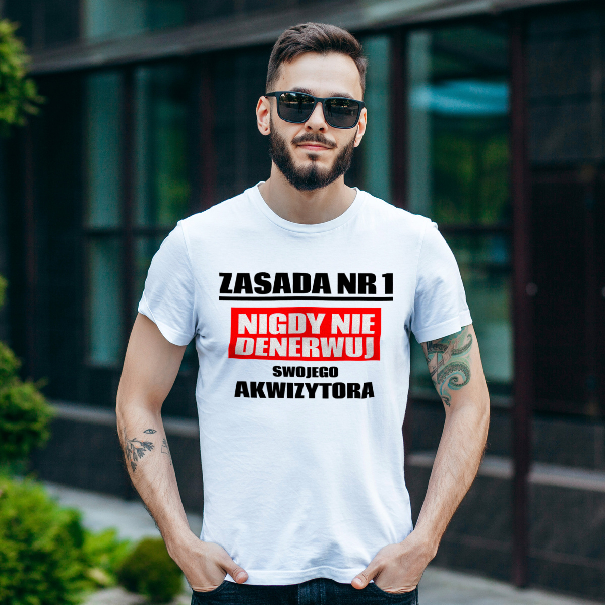 Zasada Nr 1 - Nigdy Nie Denerwuj Swojego Akwizytora - Męska Koszulka Biała