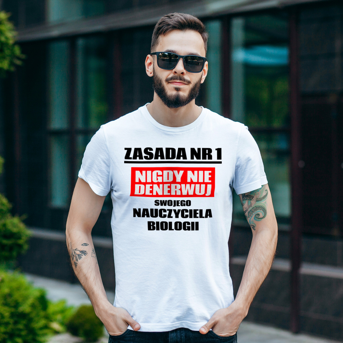 Zasada Nr 1 - Nigdy Nie Denerwuj Swojego Nauczyciela Biologii - Męska Koszulka Biała