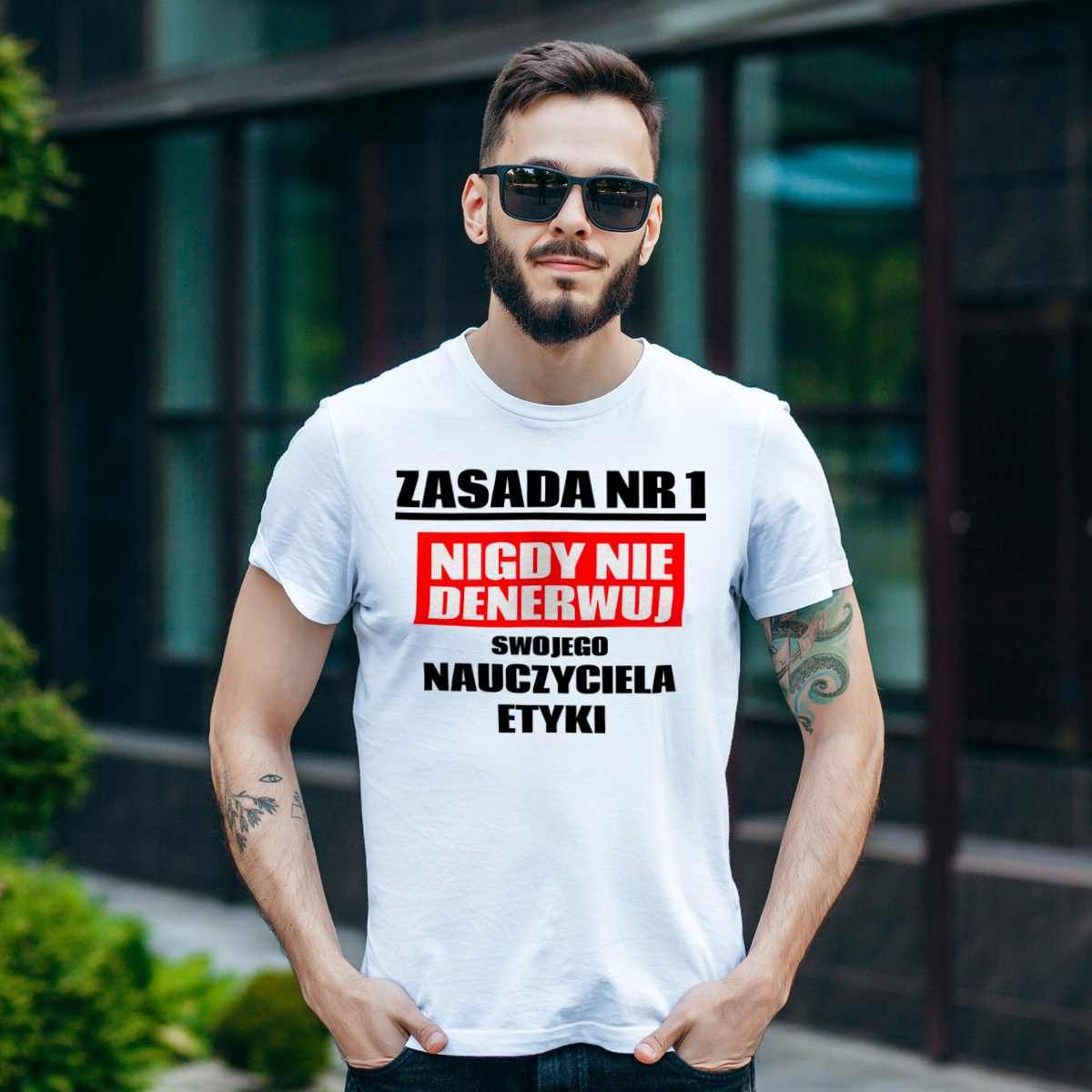 Zasada Nr 1 - Nigdy Nie Denerwuj Swojego Nauczyciela Etyki - Męska Koszulka Biała