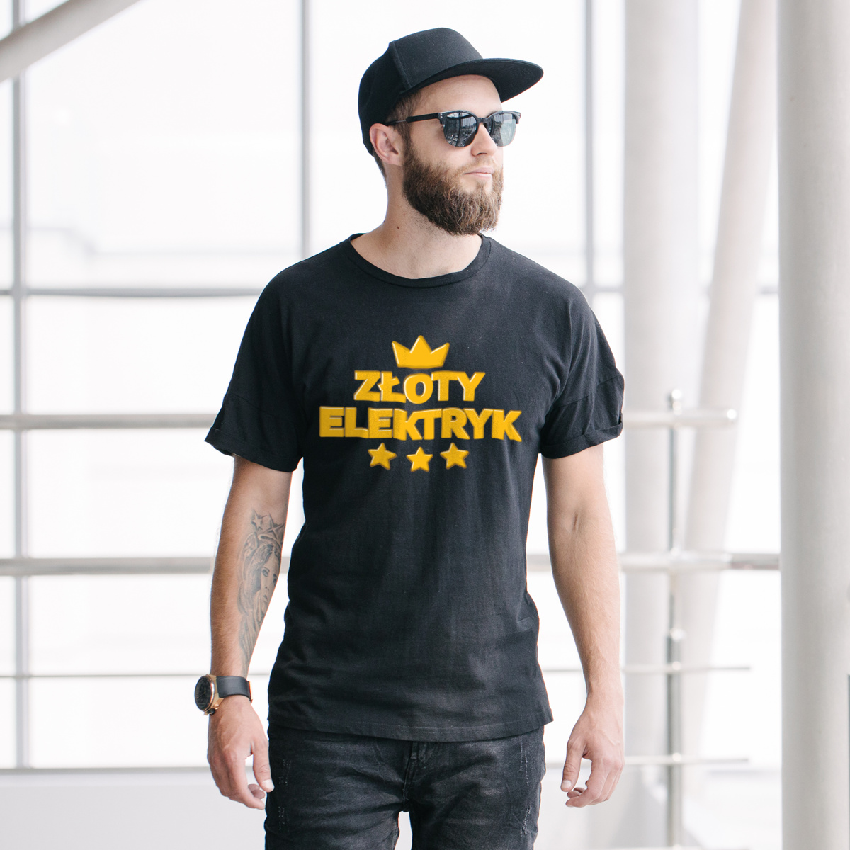 Złoty Elektryk - Męska Koszulka Czarna