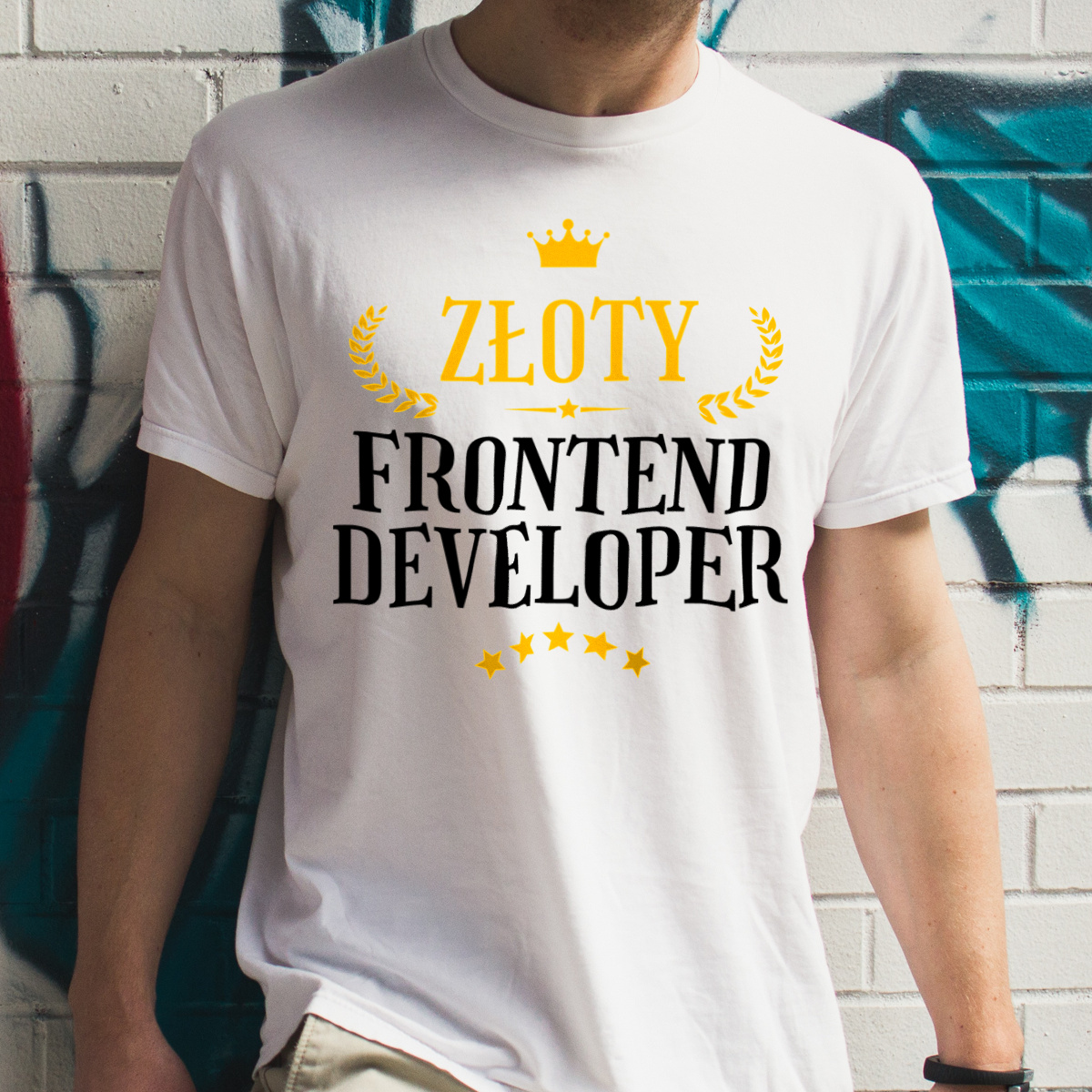 Złoty Frontend Developer - Męska Koszulka Biała