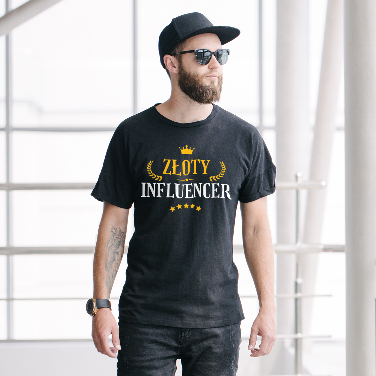 Złoty Influencer - Męska Koszulka Czarna