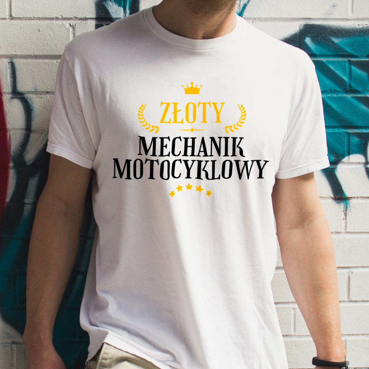 Złoty Mechanik Motocyklowy - Męska Koszulka Biała