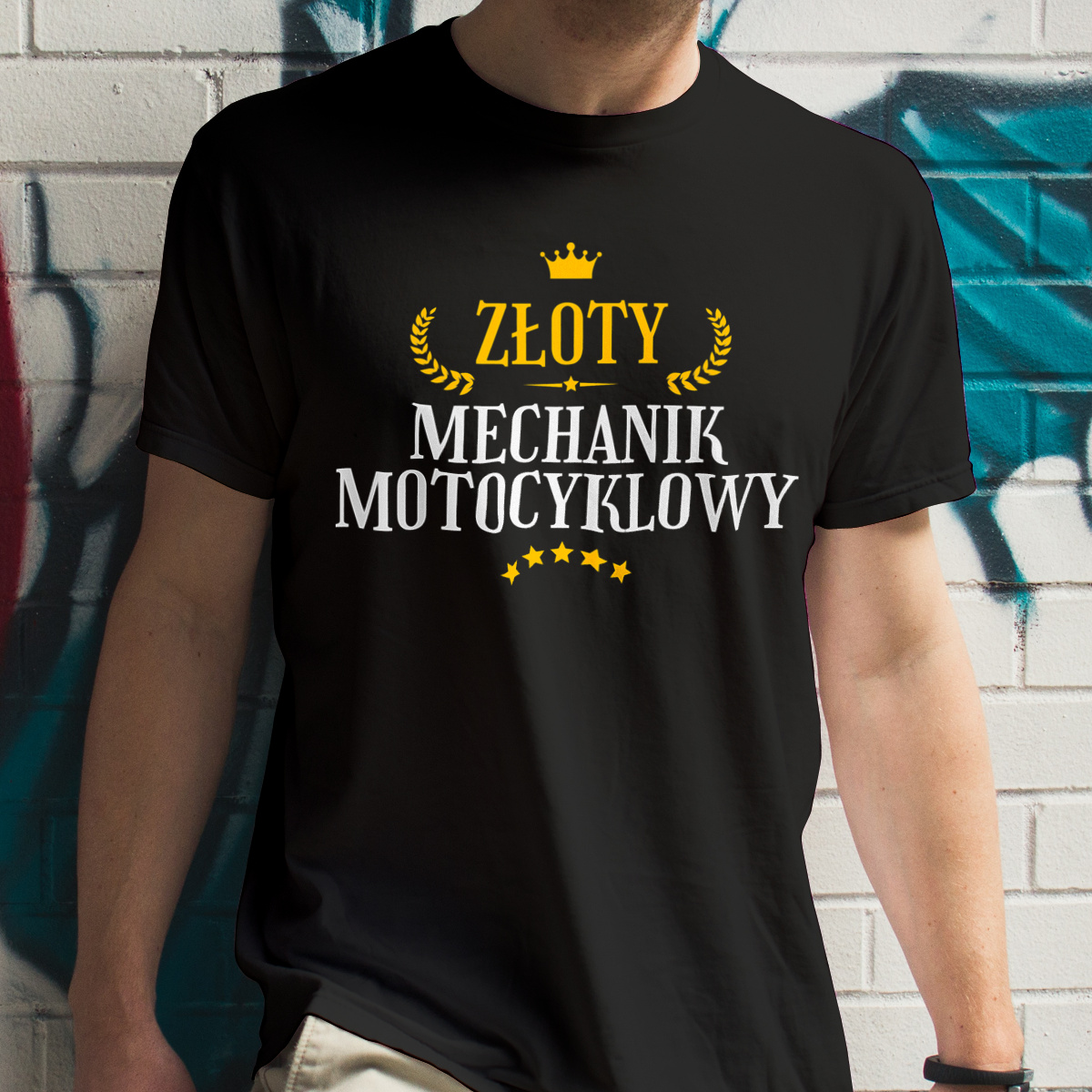 Złoty Mechanik Motocyklowy - Męska Koszulka Czarna