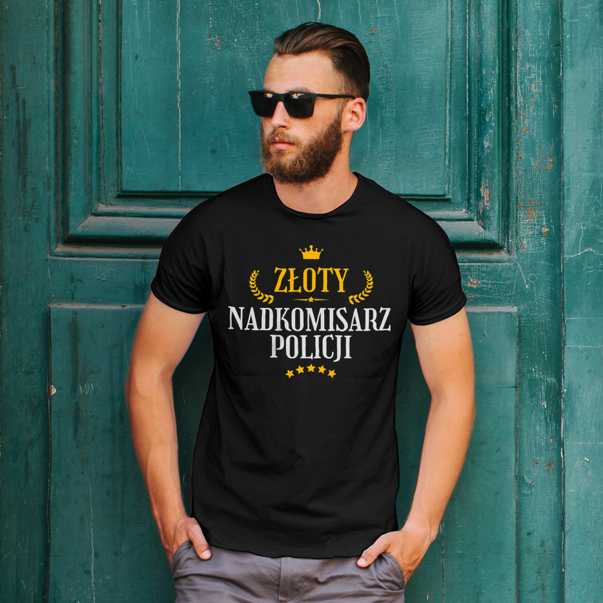 Złoty Nadkomisarz Policji - Męska Koszulka Czarna