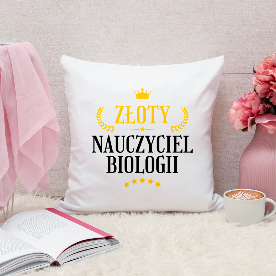 Złoty Nauczyciel Biologii - Poduszka Biała